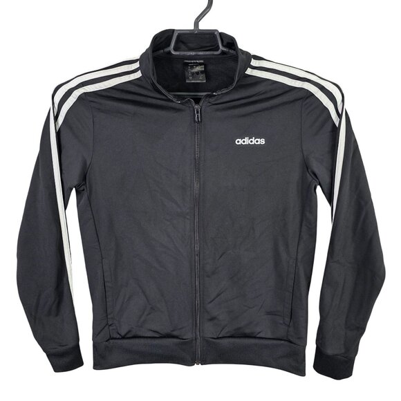 Womens Adidas Black Full Zip Jacket White Stripes Long Sleeve 100% Polyester M - Picture 1 of 8